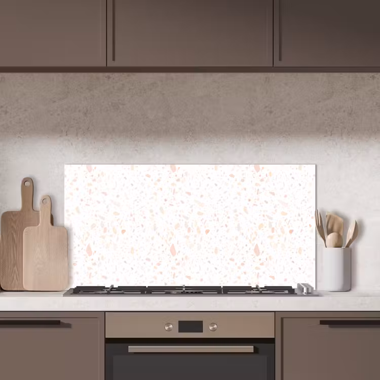 Terrazzo -  Patroon - Wit - Perzik keuken achterwand spatscherm middel 899 -sfeer2