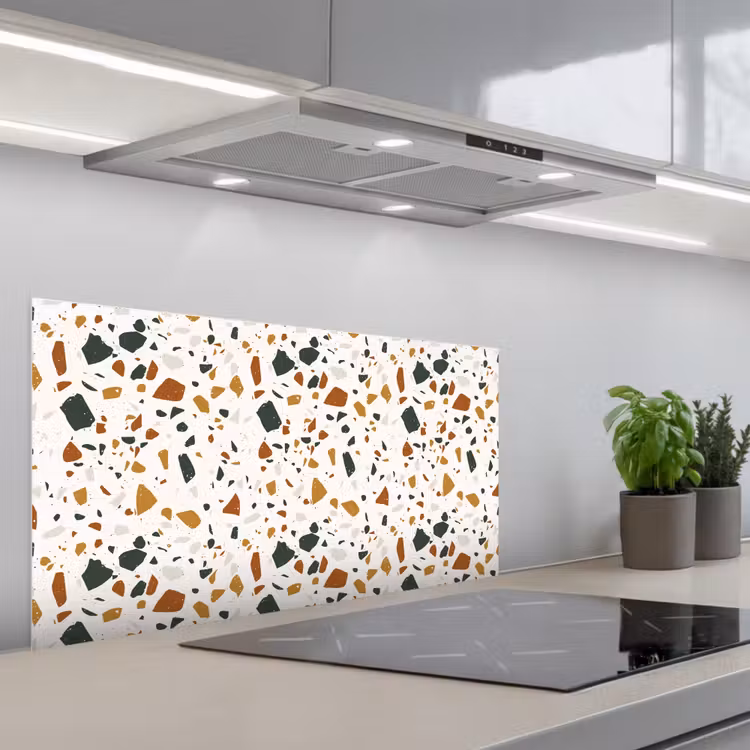 Terrazzo - Patroon - Wit - Terra keuken achterwand spatscherm middel 899 -3d_schuin