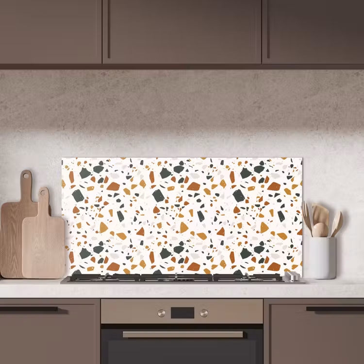Terrazzo - Patroon - Wit - Terra keuken achterwand spatscherm middel 899 -sfeer2