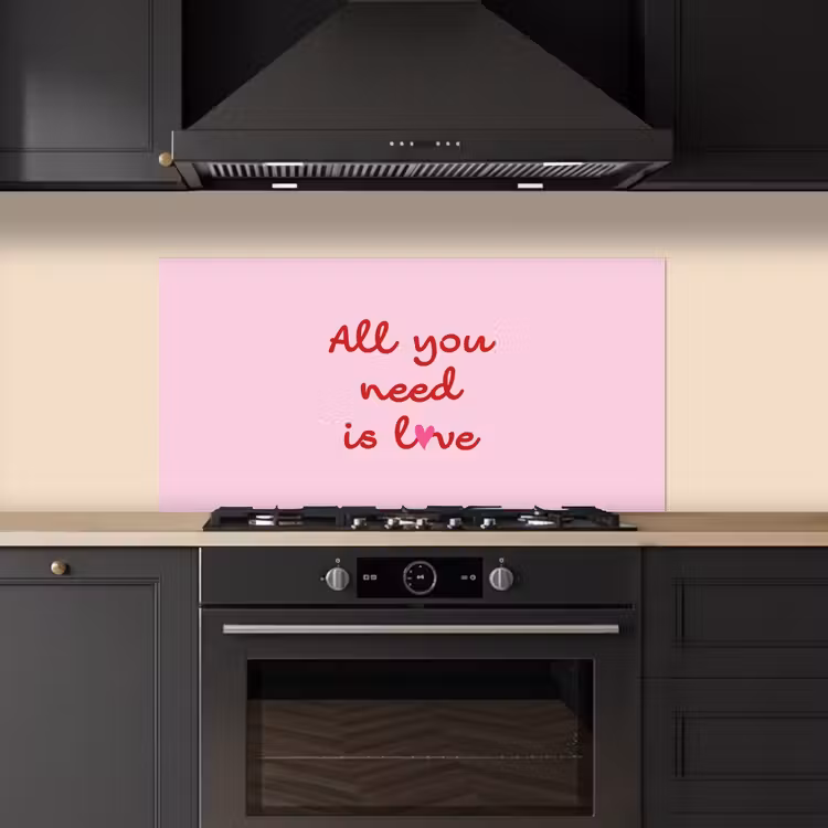 Tekst - Roze - Love - Hart keuken achterwand spatscherm middel -sfeer1