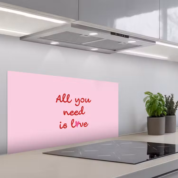 Tekst - Roze - Love - Hart keuken achterwand spatscherm middel -3d_schuin
