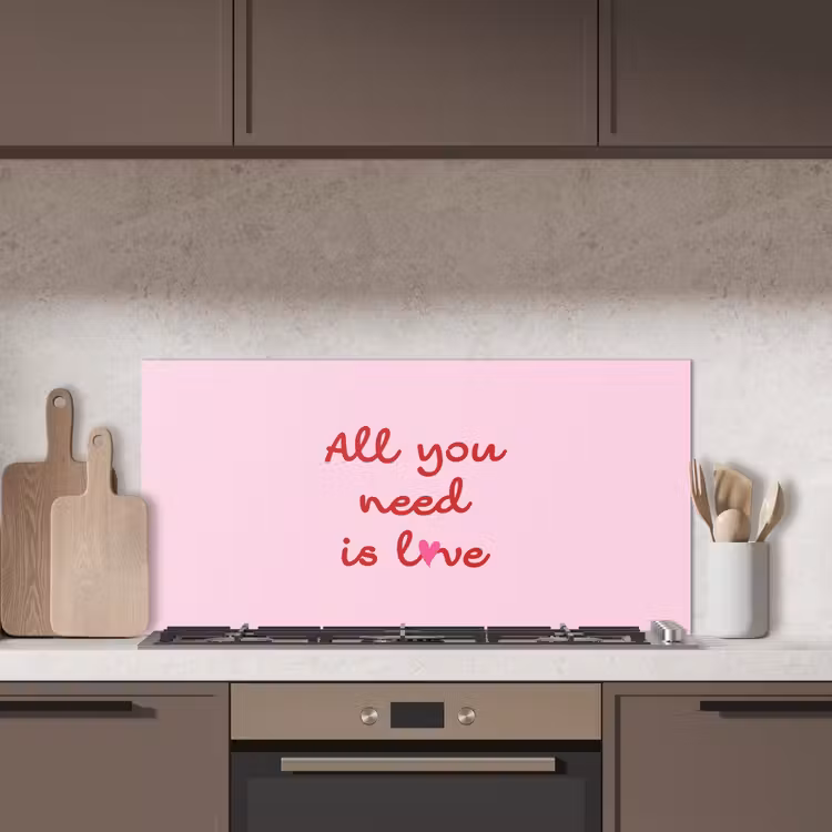 Tekst - Roze - Love - Hart keuken achterwand spatscherm middel -sfeer2
