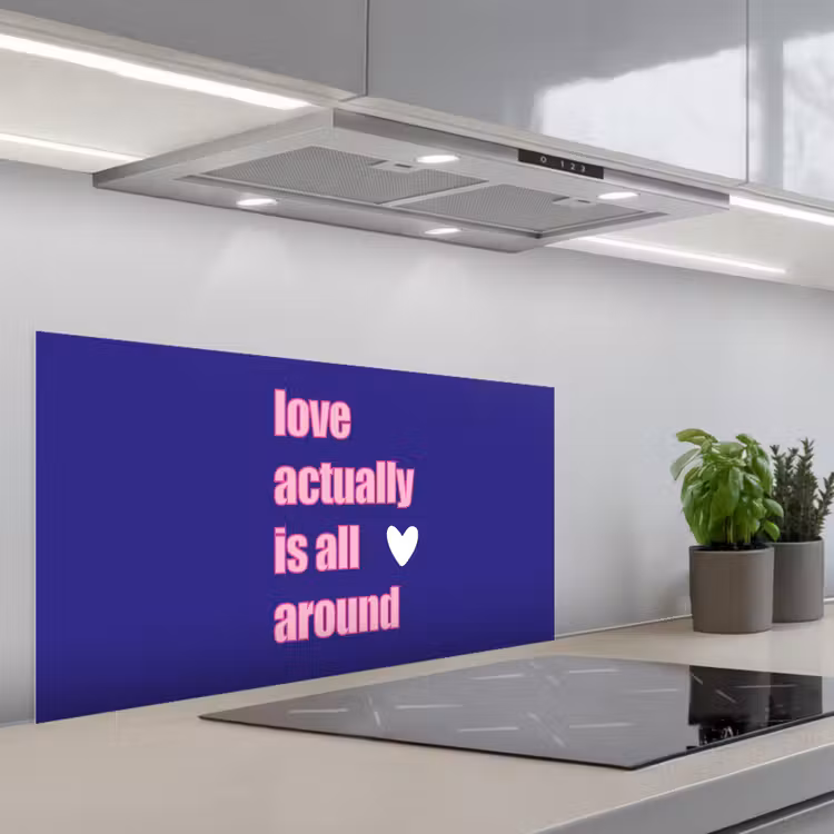 Tekst - Valentijn - Love - Blauw keuken achterwand spatscherm middel -3d_schuin