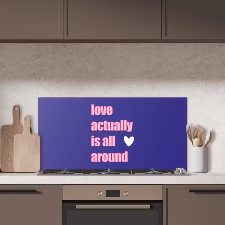 Tekst - Valentijn - Love - Blauw keuken achterwand spatscherm middel -sfeer2