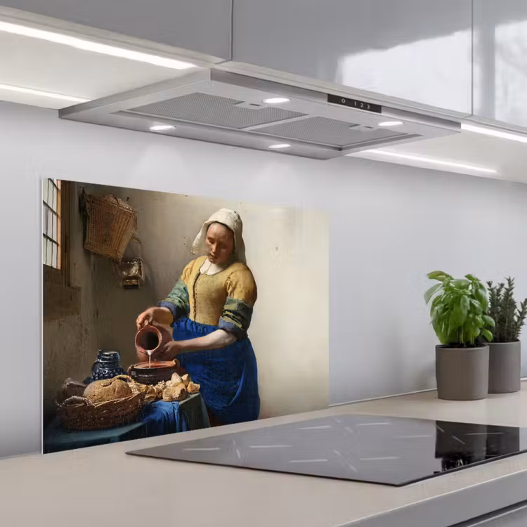 Het melkmeisje - Kunst - Oude meesters - Vermeer keuken achterwand spatscherm middel -3d_schuin