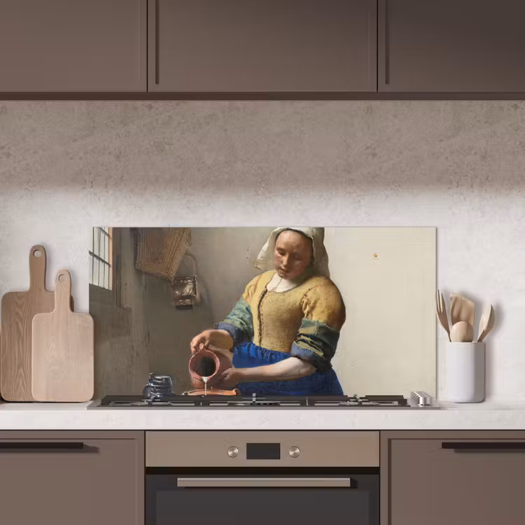 Het melkmeisje - Schilderij van Johannes Vermeer keuken achterwand spatscherm middel -sfeer2