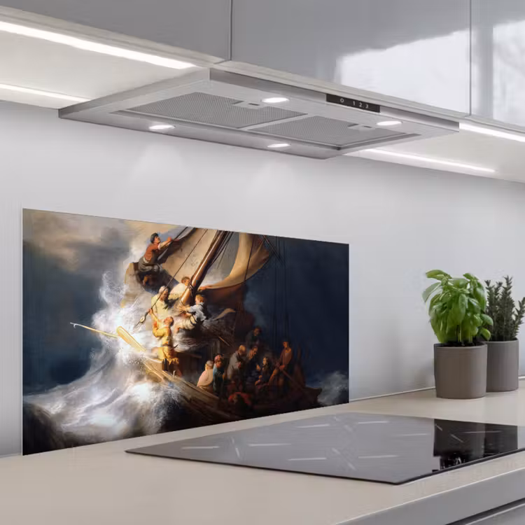 De storm op het meer van Galilea - Rembrandt van Rijn keuken achterwand spatscherm middel -3d_schuin