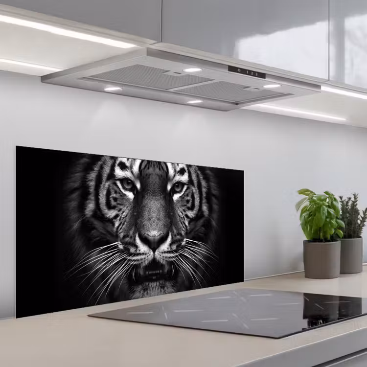 Tijger - Dieren - Zwart - Wit - Portret - Wild keuken achterwand spatscherm middel -3d_schuin