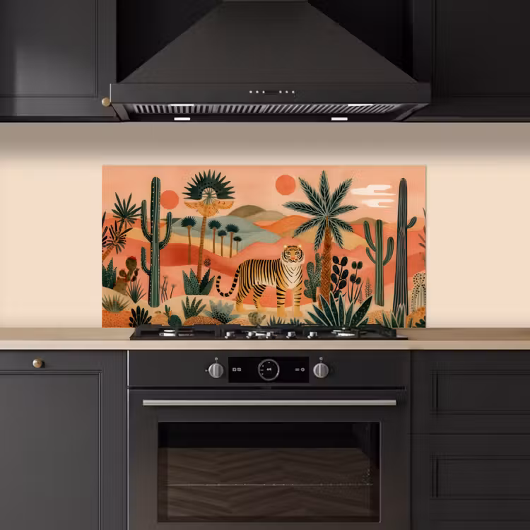 Tijger - Kleurrijk - Palmen - Cactus keuken achterwand spatscherm middel -sfeer1
