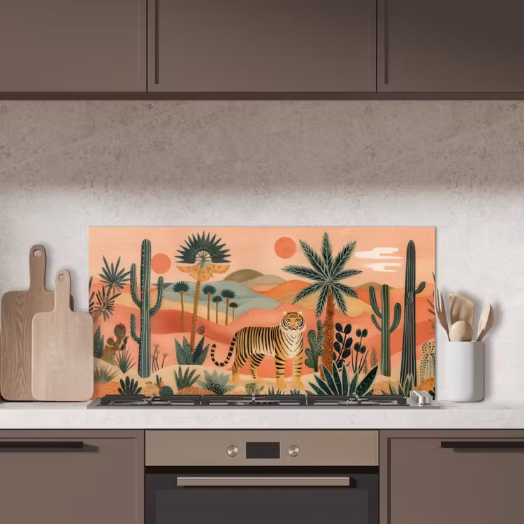 Tijger - Kleurrijk - Palmen - Cactus keuken achterwand spatscherm middel -sfeer2