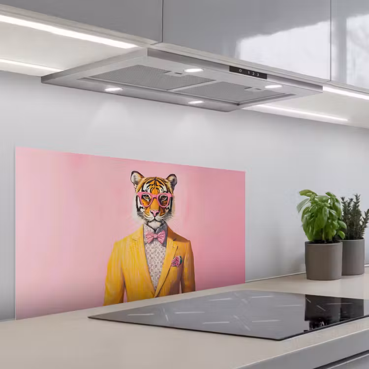 Tijger - Bril - Geel - Jasje keuken achterwand spatscherm middel -3d_schuin