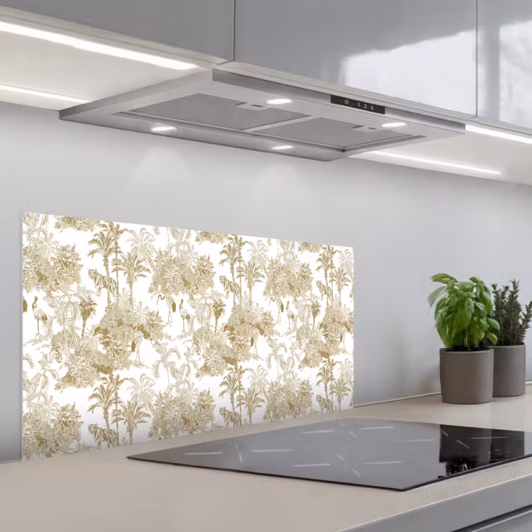 Tijger - Jungle - Vogel - Beige keuken achterwand spatscherm middel 899 -3d_schuin