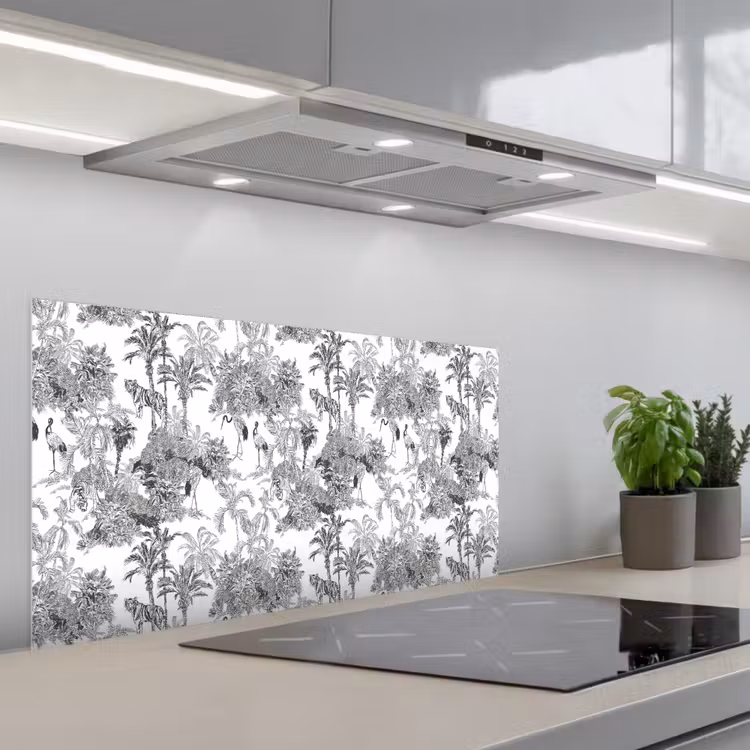 Tijger - Jungle - Patroon - Grijs keuken achterwand spatscherm middel 899 -3d_schuin