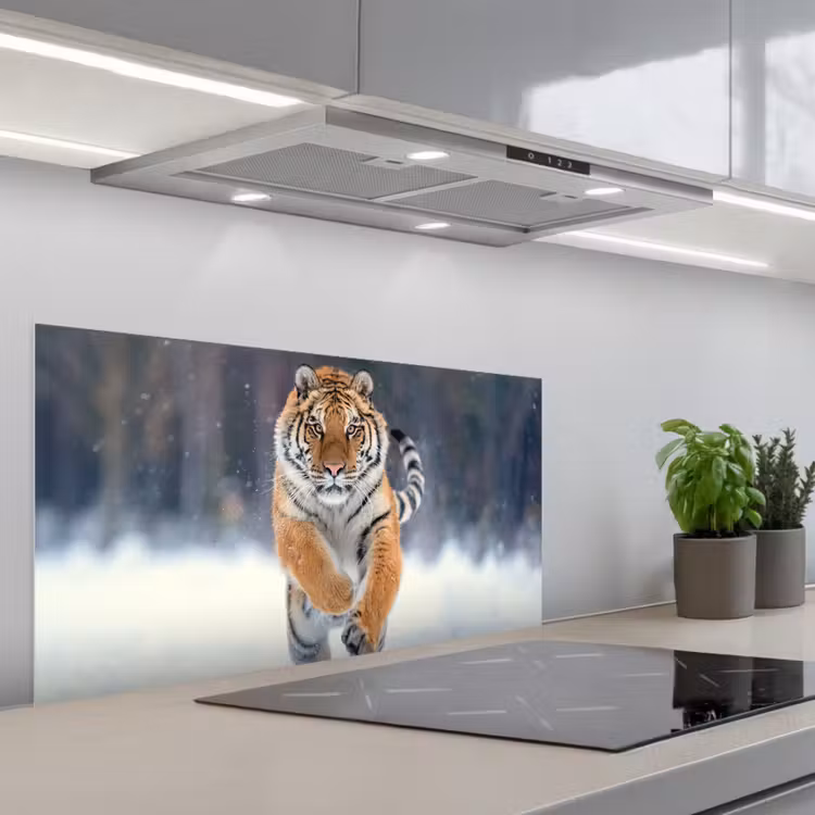Tijger - Landschap - Sneeuw - Winter - Dieren keuken achterwand spatscherm middel -3d_schuin