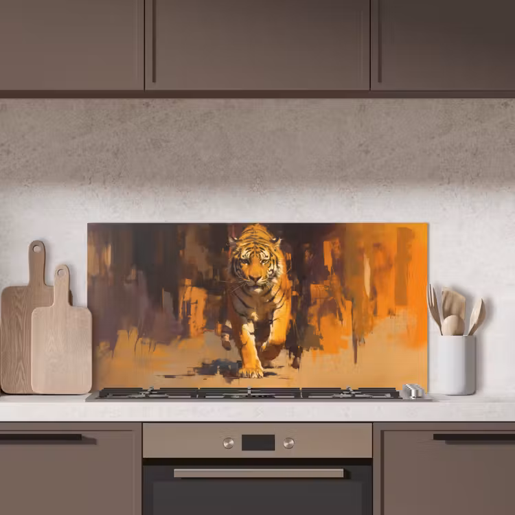Tijger - Geschilderd - Oranje - Penseelstreken keuken achterwand spatscherm middel -sfeer2