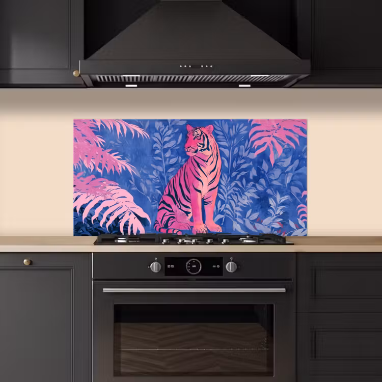Tijger - Roze - Bladeren - Jungle keuken achterwand spatscherm middel -sfeer1