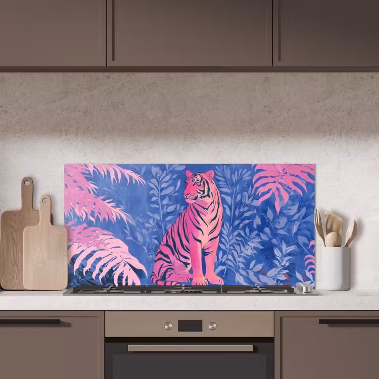 Tijger - Roze - Bladeren - Jungle keuken achterwand spatscherm middel -sfeer2