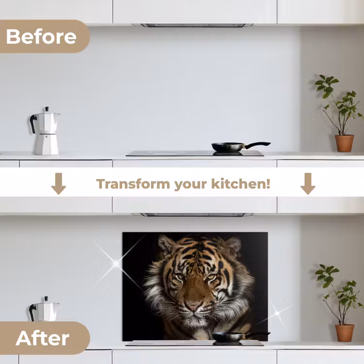 Tijger - Wilde dieren - Portret keuken achterwand spatscherm middel -voor_na_EN