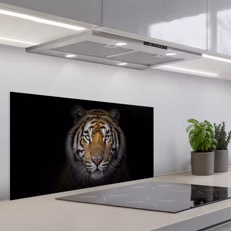 Tijger - Wilde dieren - Portret - Zwart - Dieren keuken achterwand spatscherm middel -3d_schuin