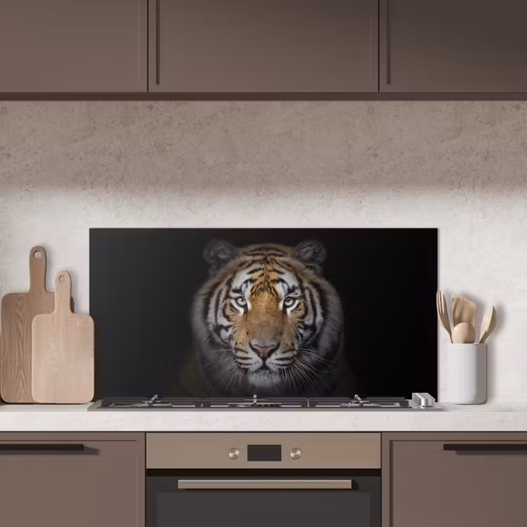Tijger - Wilde dieren - Portret - Zwart - Dieren keuken achterwand spatscherm middel -sfeer2