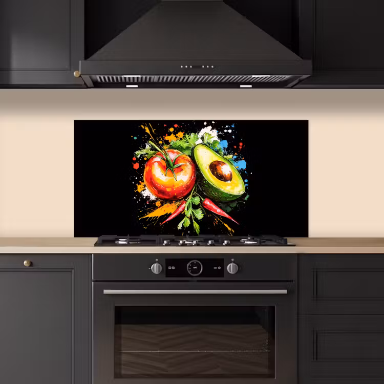 Tomaat - Avocado - Peper - Graffiti - Verf - Modern keuken achterwand spatscherm middel -sfeer1