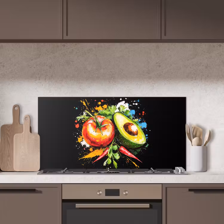 Tomaat - Avocado - Peper - Graffiti - Verf - Modern keuken achterwand spatscherm middel -sfeer2