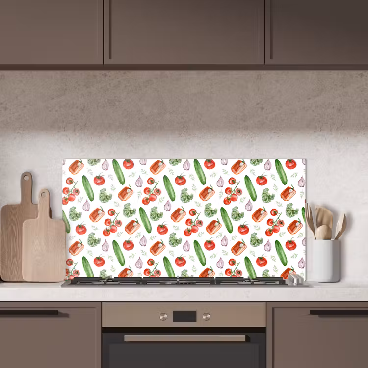 Tomaat - Paprika - Komkommer - Patroon keuken achterwand spatscherm middel 899 -sfeer2