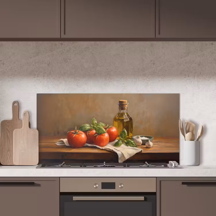 Tomaten - Olijfolie - Stilleven keuken achterwand spatscherm middel -sfeer2