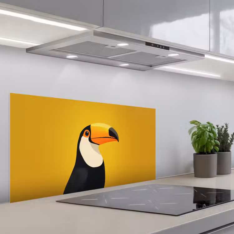 Toekan - Minimalistisch - Snavel - Oranje keuken achterwand spatscherm middel -3d_schuin
