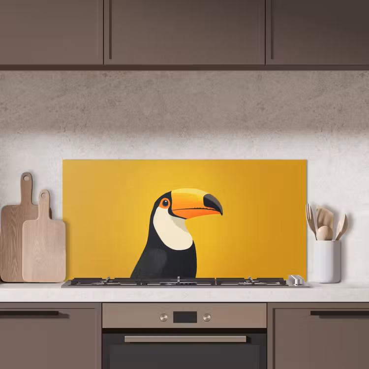 Toekan - Minimalistisch - Snavel - Oranje keuken achterwand spatscherm middel -sfeer2