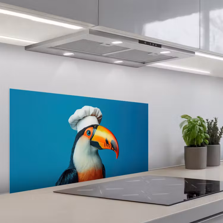 Toekan - Papegaai - Vogel - Koksmuts keuken achterwand spatscherm middel -3d_schuin