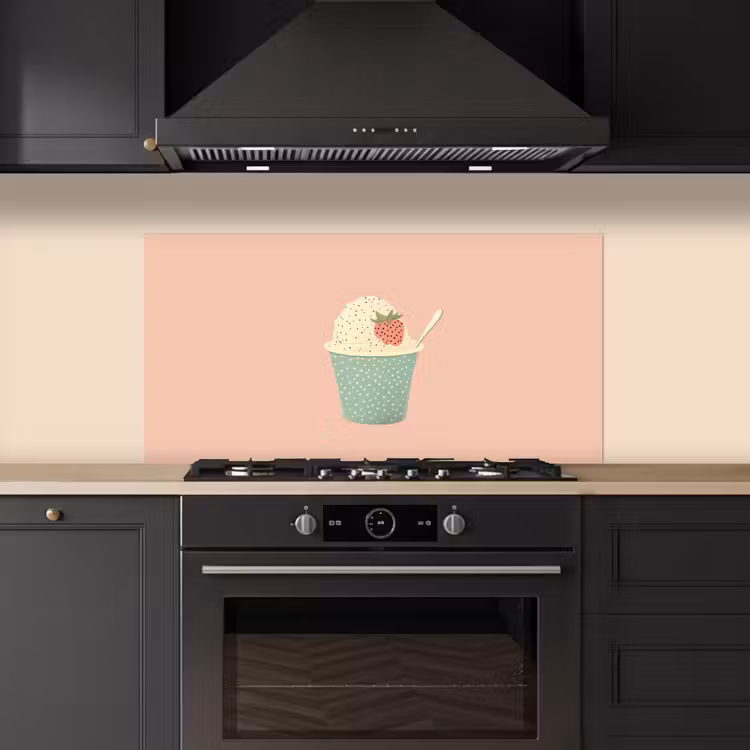 Bakje - Ijs - Aardbei - Roze keuken achterwand spatscherm middel -sfeer1