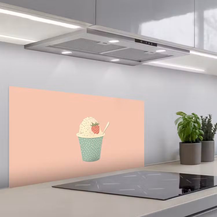 Bakje - Ijs - Aardbei - Roze keuken achterwand spatscherm middel -3d_schuin