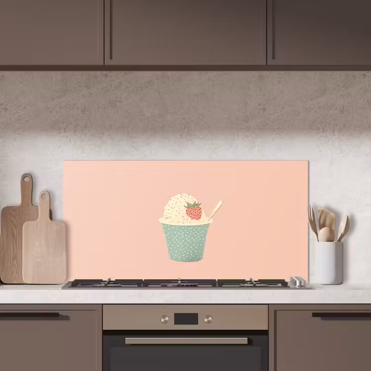 Bakje - Ijs - Aardbei - Roze keuken achterwand spatscherm middel -sfeer2