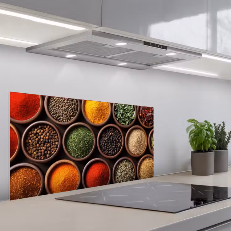 Bakjes - Hout - Kruiden - Kleurrijk keuken achterwand spatscherm middel -3d_schuin