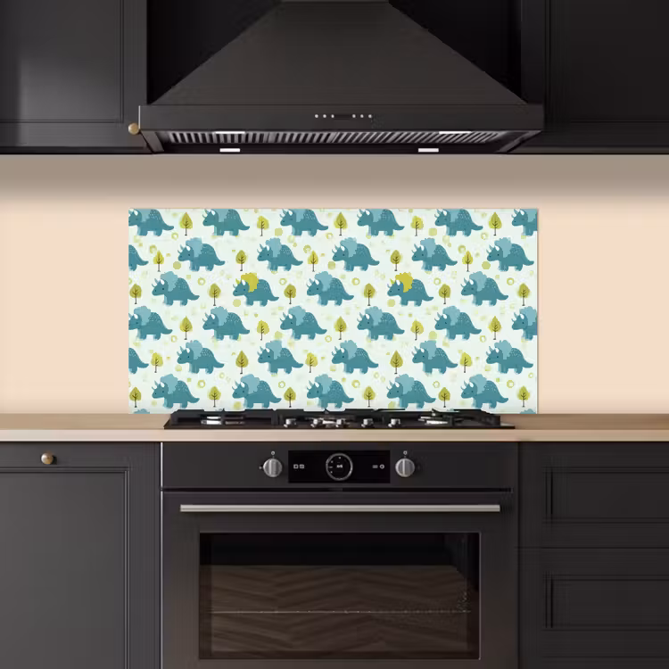 Triceratop - Blauw - Stippen - Boompjes keuken achterwand spatscherm middel -sfeer1