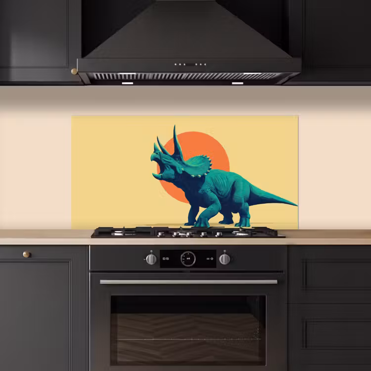 Triceratops - Cirkel - Oranje - Hoorns keuken achterwand spatscherm middel -sfeer1