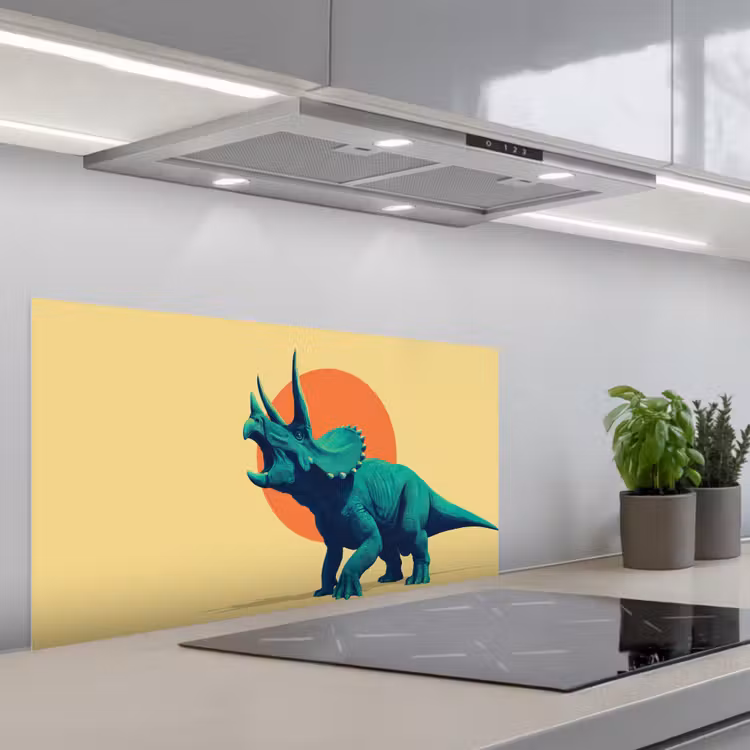 Triceratops - Cirkel - Oranje - Hoorns keuken achterwand spatscherm middel -3d_schuin