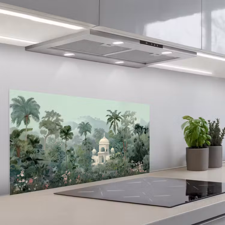 Tropische tuin - Koepelgebouw - Bloemen keuken achterwand spatscherm middel -3d_schuin