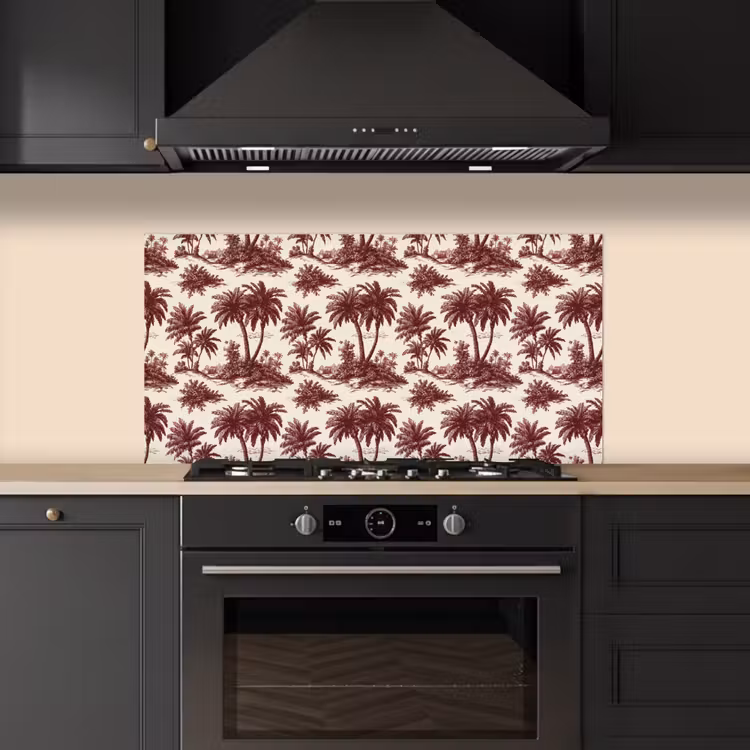Tropisch - Geometrisch - Bordeauxrood keuken achterwand spatscherm middel 899 -sfeer1