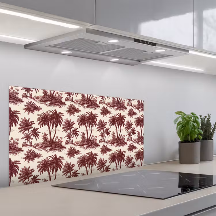 Tropisch - Geometrisch - Bordeauxrood keuken achterwand spatscherm middel 899 -3d_schuin