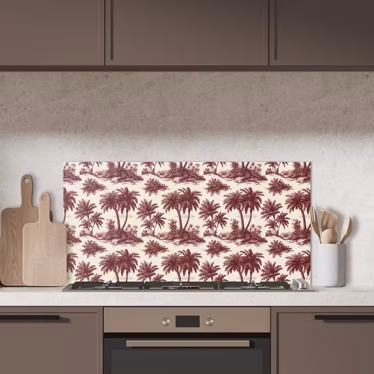 Tropisch - Geometrisch - Bordeauxrood keuken achterwand spatscherm middel 899 -sfeer2