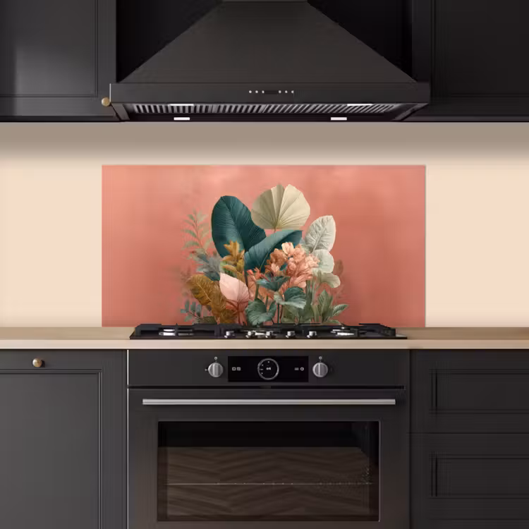 Tropische bladeren - Bloemen - Roze - groen keuken achterwand spatscherm middel -sfeer1