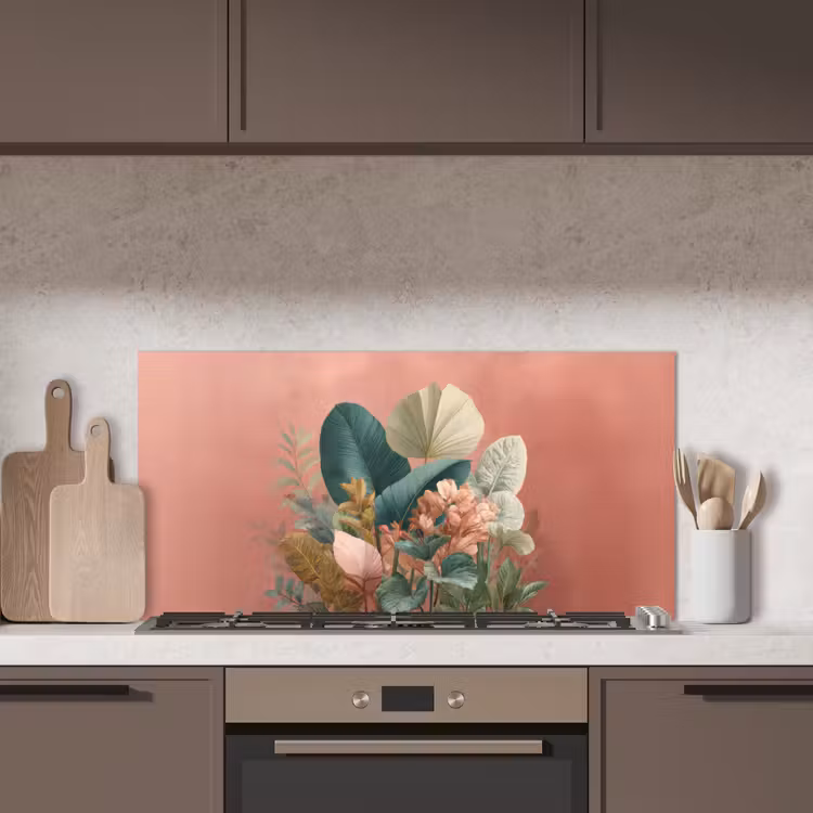Tropische bladeren - Bloemen - Roze - groen keuken achterwand spatscherm middel -sfeer2