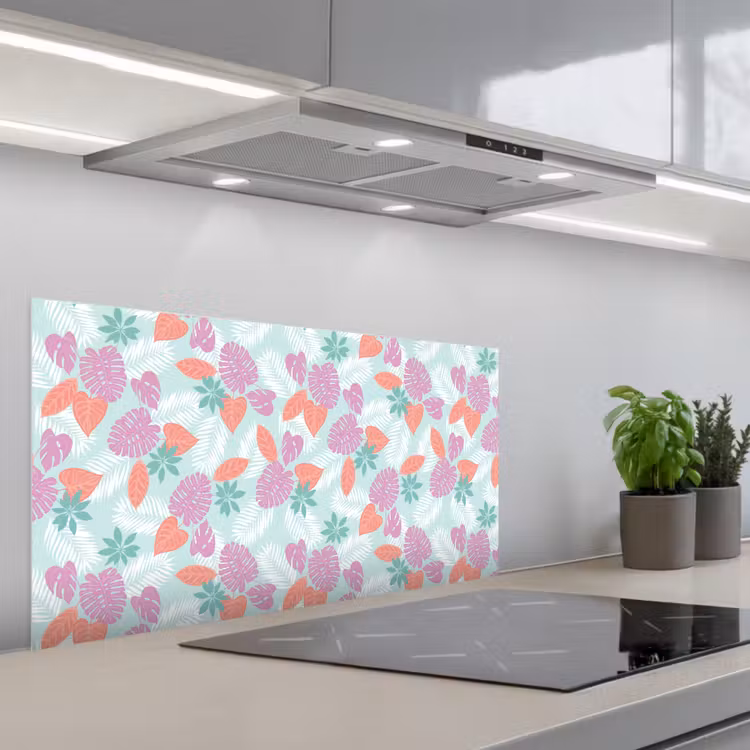 Tropisch - Bladeren - Pastel keuken achterwand spatscherm middel 899 -3d_schuin