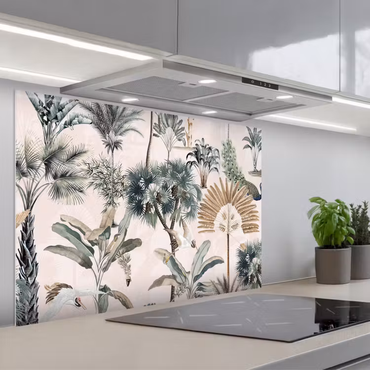 Tropisch - Bomen - Bladeren - Jungle keuken achterwand spatscherm middel -3d_schuin