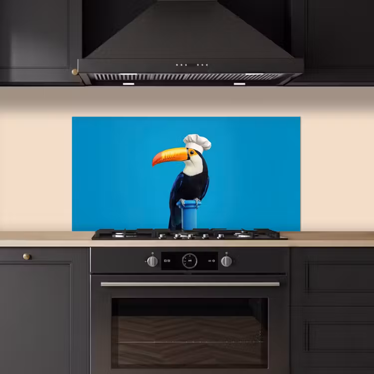 Tucan - Sokkel - Vogel - Koksmuts keuken achterwand spatscherm middel -sfeer1