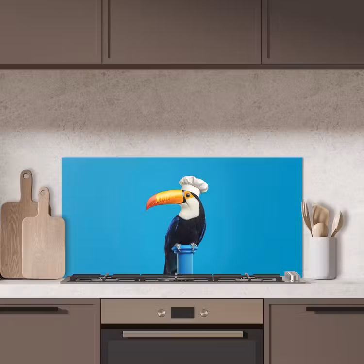Tucan - Sokkel - Vogel - Koksmuts keuken achterwand spatscherm middel -sfeer2