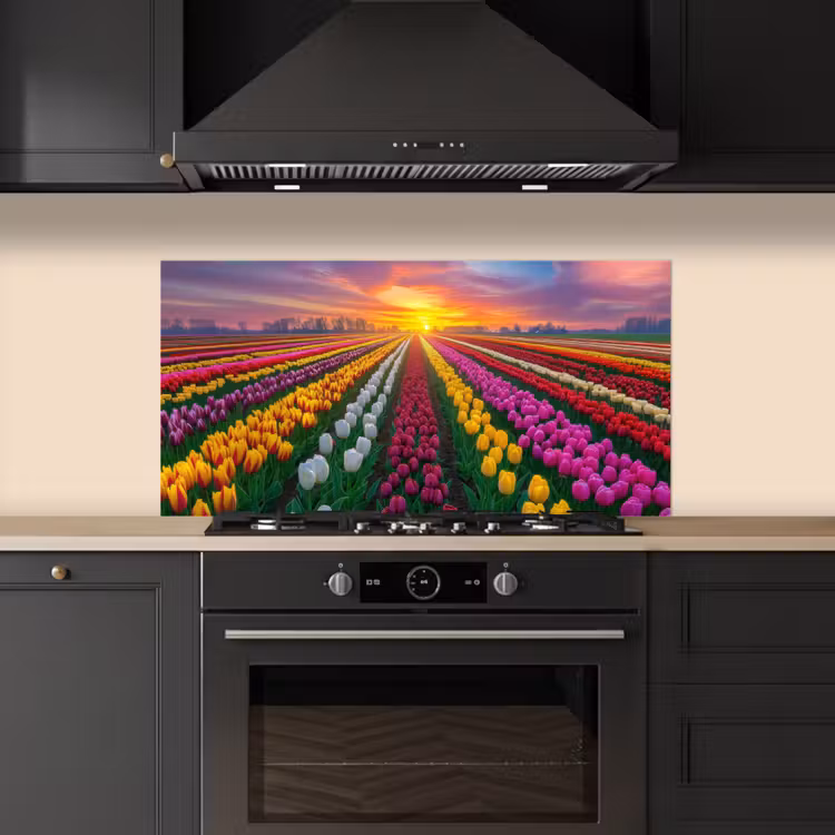 Tulpenveld - Zonsondergang - Kleurrijk keuken achterwand spatscherm middel -sfeer1