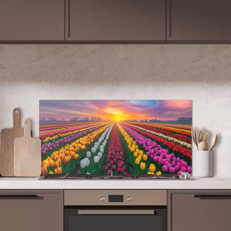 Tulpenveld - Zonsondergang - Kleurrijk keuken achterwand spatscherm middel -sfeer2